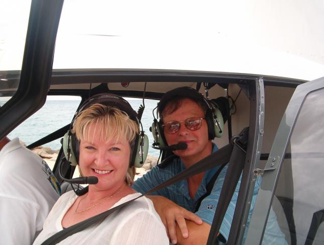 Tammy and Rick on the Helicopter in Aruba