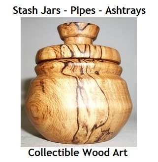 Stash Jars and Pipes designed on a wood lathe by Keith and Diane Gracely of Summerfield, Florida.