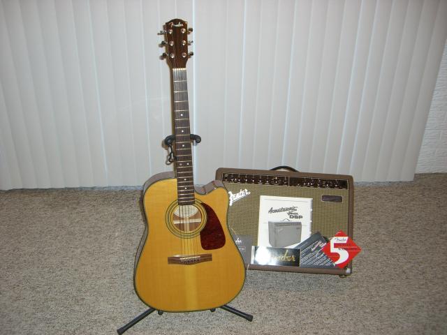 Fender acoustic/electric guitar and Fender Acoustasonic amp
