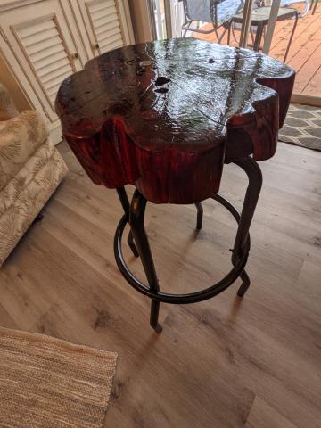 Whimsical Cypress Wood Swivel Stool  100.00