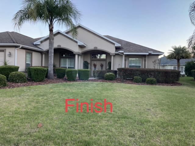 palm trimming, shrubs, and bushes. A beautiful house with a beautiful front yard.