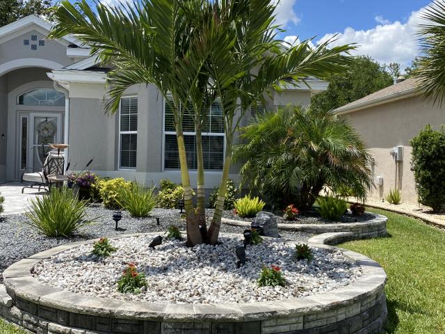 After look with a beautiful Christmas palm replacement and new flowers