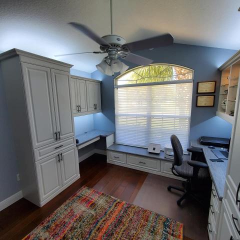 Great Design Custom Office with Window Bench and His and Hers desk areas