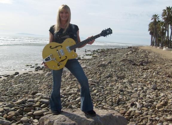 My Gretsch Bamboo Yellow Anniversary with TV Jones Filtertrons.  On the Ventura Beach.
