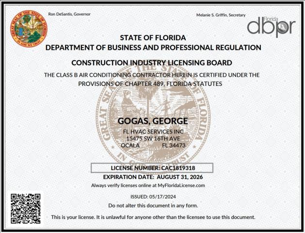 State Of Florida Air Conditioning License