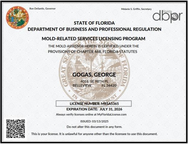 State Of Florida Mold Assessor License