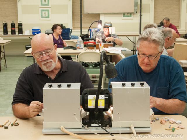 Michael & Ron polish their creations at the January Workshop session.