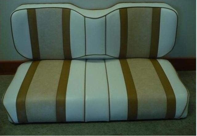 White long wingback with 2" tan, 6" beige and tan trim