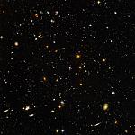 Hubble ultra deep field... thousands of galaxies in one small tiny space of space: the size of a grain of salt held at arm's length yielded this...